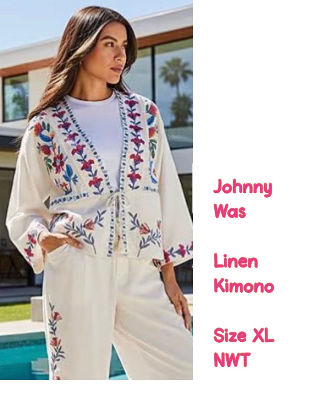 Johnny Was, X-Large, Kimono, Linen, Beautiful Embroidery, NWT!